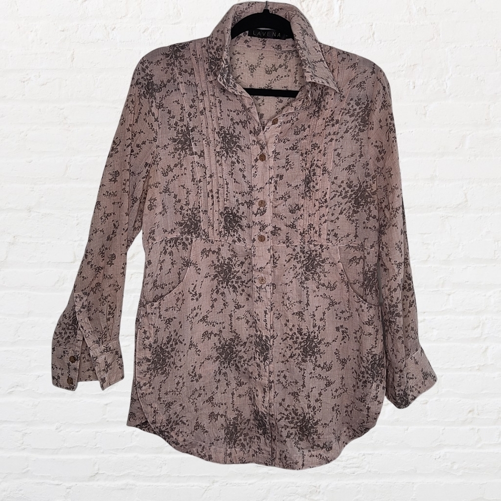 Lavena cotton beige blush floral tunic blouse